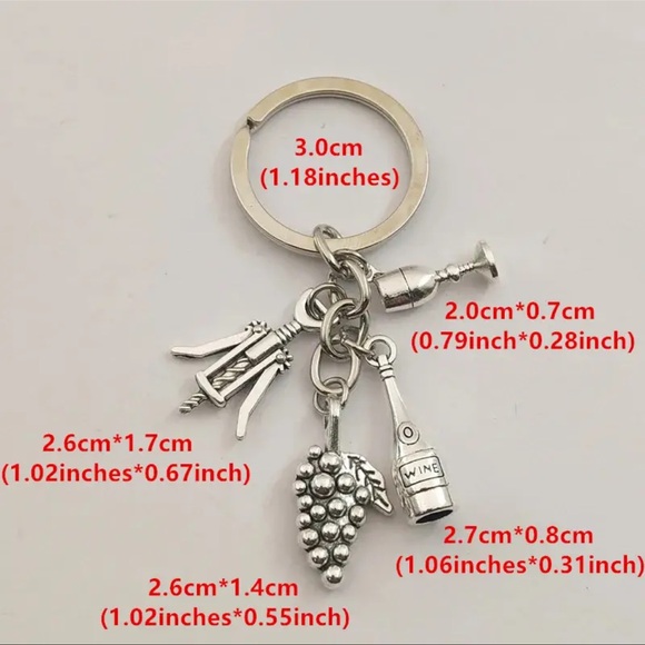 Cocktail Wine & Grape Charm Keychain, Metal Bottle Opener Keyring - Picture 2 of 8
